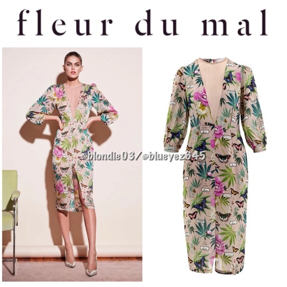 Fleur du Mal puff sleeve botanical dress XS